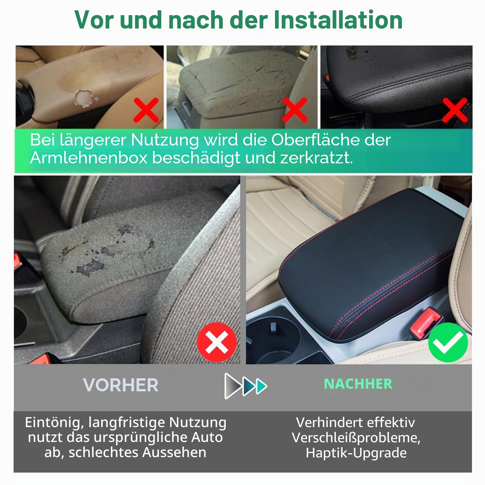 GAFAT Kompatibel mit VW Arteon Passat 2016-2022 2023 Mittelarmlehne Abdeckung, Pasat B8 Variant GTE Alltrack Mittelkonsole Armlehne Schutz Leder Polster (Rot)