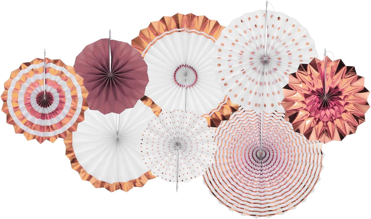 MECCANIXITY Hanging Paper Fans Party Set 8Pcs Round Pattern Hanging Paper Fans Decoration for Home Shop Wall Birthday Wedding Graduation Events(Silver White)