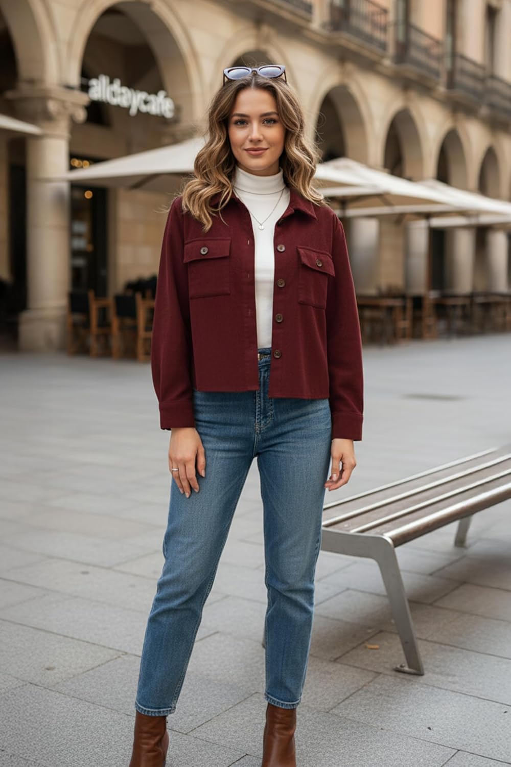 ENMAIN Womens Cropped Corduroy Shackets Fashion Button Down Jackets Tops Fall Trendy Long Sleeve Shirts Daily layering - Image 5