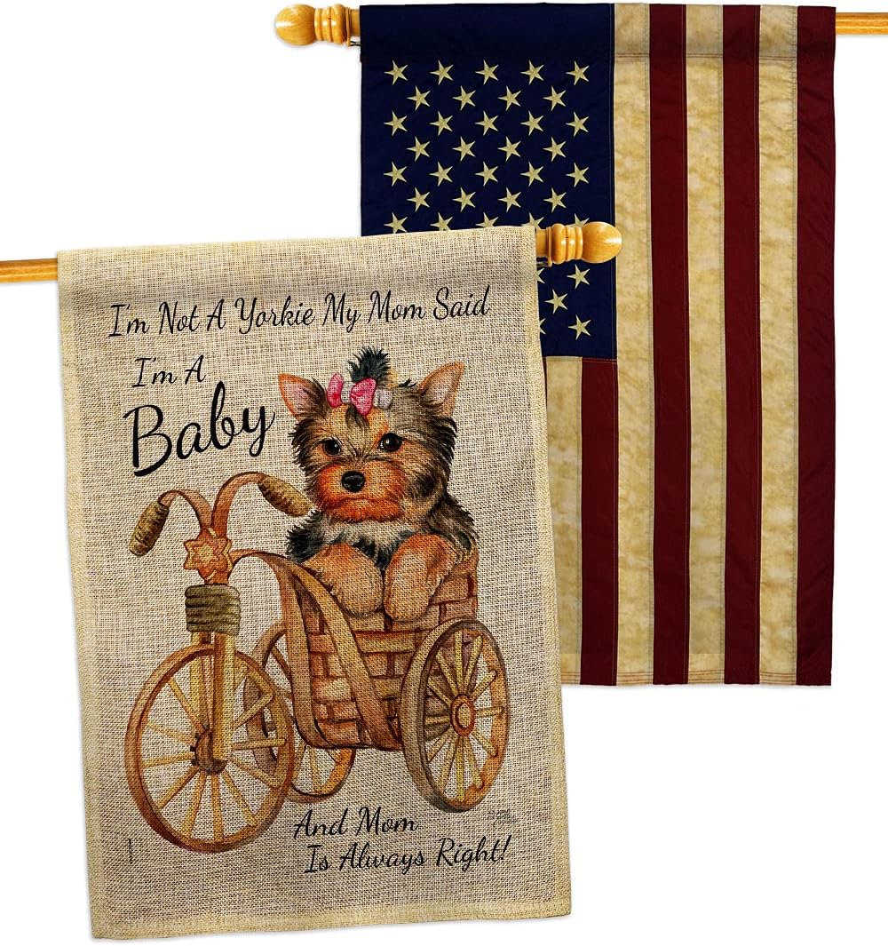 Breeze Decor Not Yarkie, I'm Baby Burlap House Flag Pack Dog Puppy Spoiled Paw Canine Fur Pet Nature Farm Animal Creature Vintage Applique Banner Small Garden Yard Gift Double-Sided, Made in USA