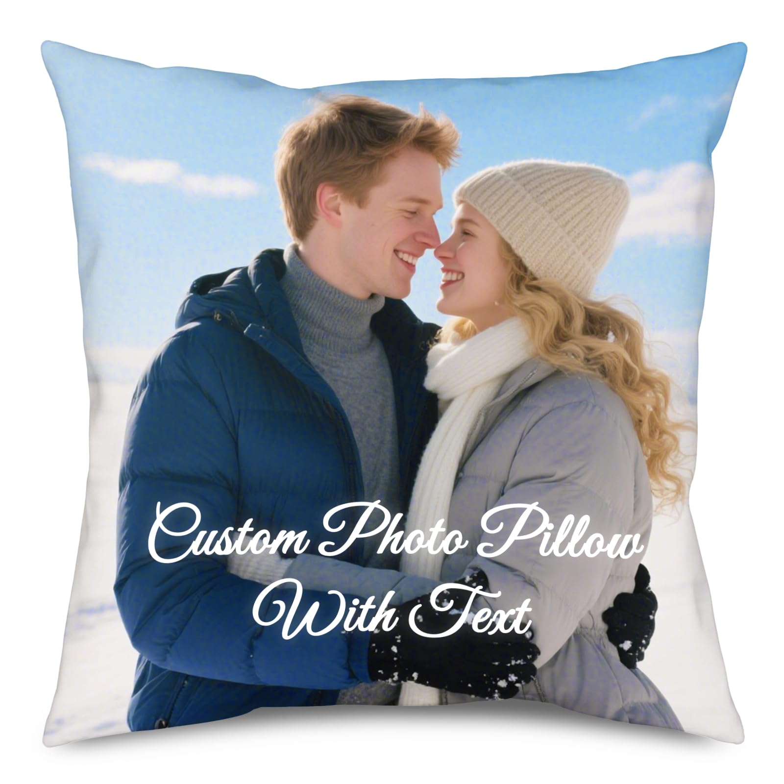 JONZIN Personalised Cushion Cover - Custom Photo Pillow with Text, Double Side Print, Personalised Gifts for Women Men Couples Friends (Single Photo)