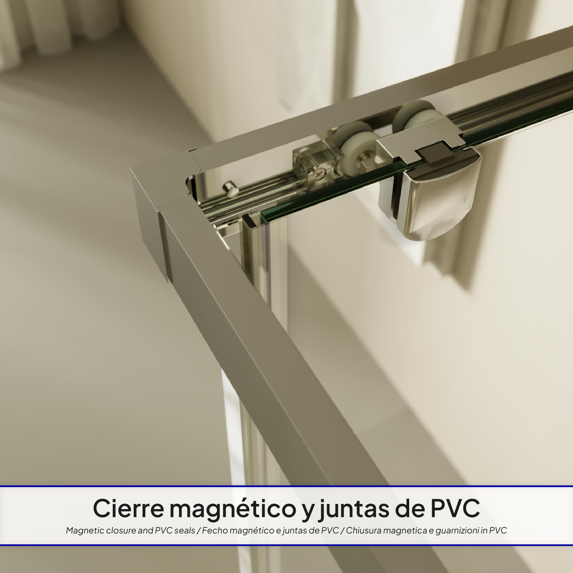 Mampara de Ducha Dora 100x100x190cm, REVERSIBLE, Puerta Corredera, Ajuste 97.5-99.5x97.5-99.5cm, Perfiles Cromados, Cristal Templado Transparente 6mm