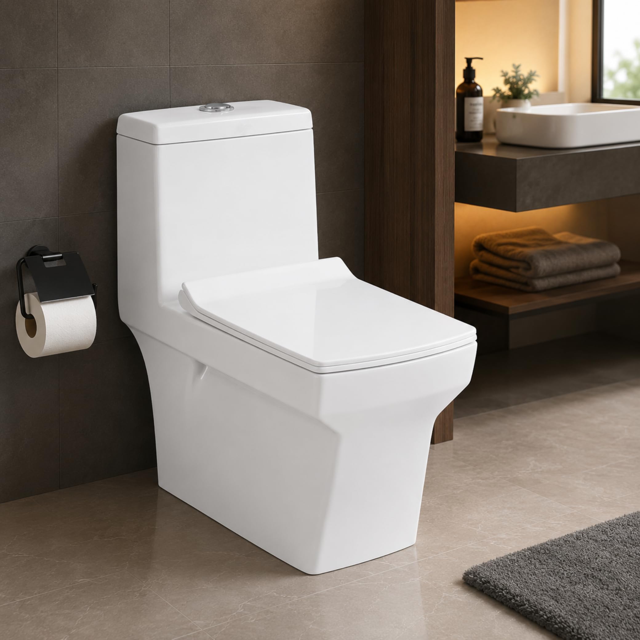 Hisre Premium Western Floor Mounted One Piece Water Closet Ceramic Western Toilet/Commode/European Commode Square With Soft Close Seat Cover For Lavatory, Toilets (EXPLORE), photo 5 of 5