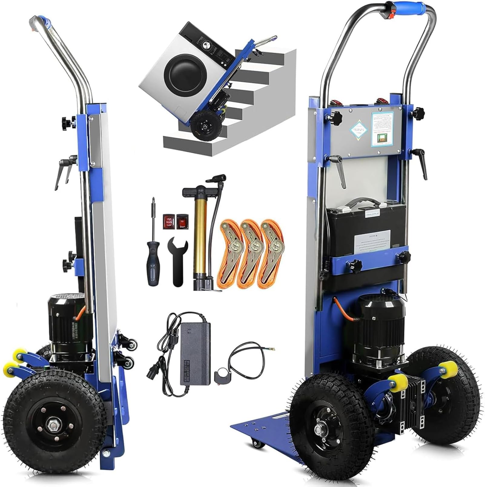 Carretilla De Mano EléCtrica PortáTil Durable Carretilla para Subir Escaleras con Carga De 400 Kg Que Ahorra Mano De Obra con Mango TelescóPico Motor Sin Escobillas De 1200 W,01