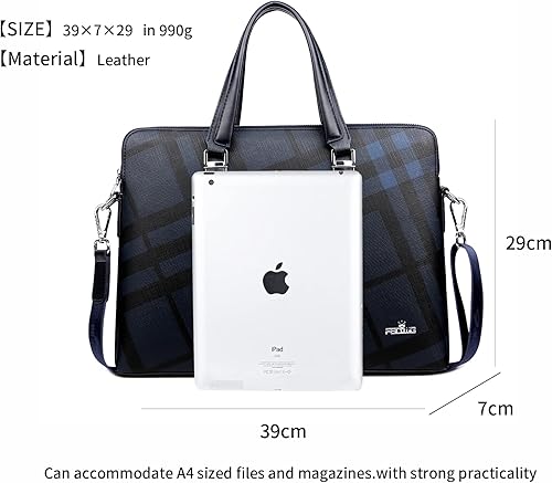 Miniatura 4 de FSD.WG Bolsa de negocios Maletín de cuero Bolso de negocios para computadora portátil para hombres, Azul