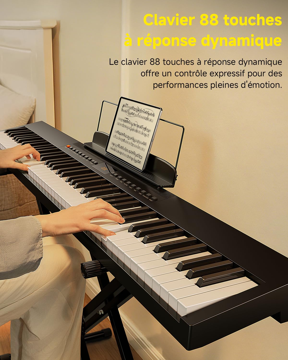 Donner DEP-05 Piano numérique 88 touches semi-lestées sensibles à la vélocité, clavier portable avec support en X amovible et pédale, idéal pour les débutants, connexion USB-MIDI sans fil, noir