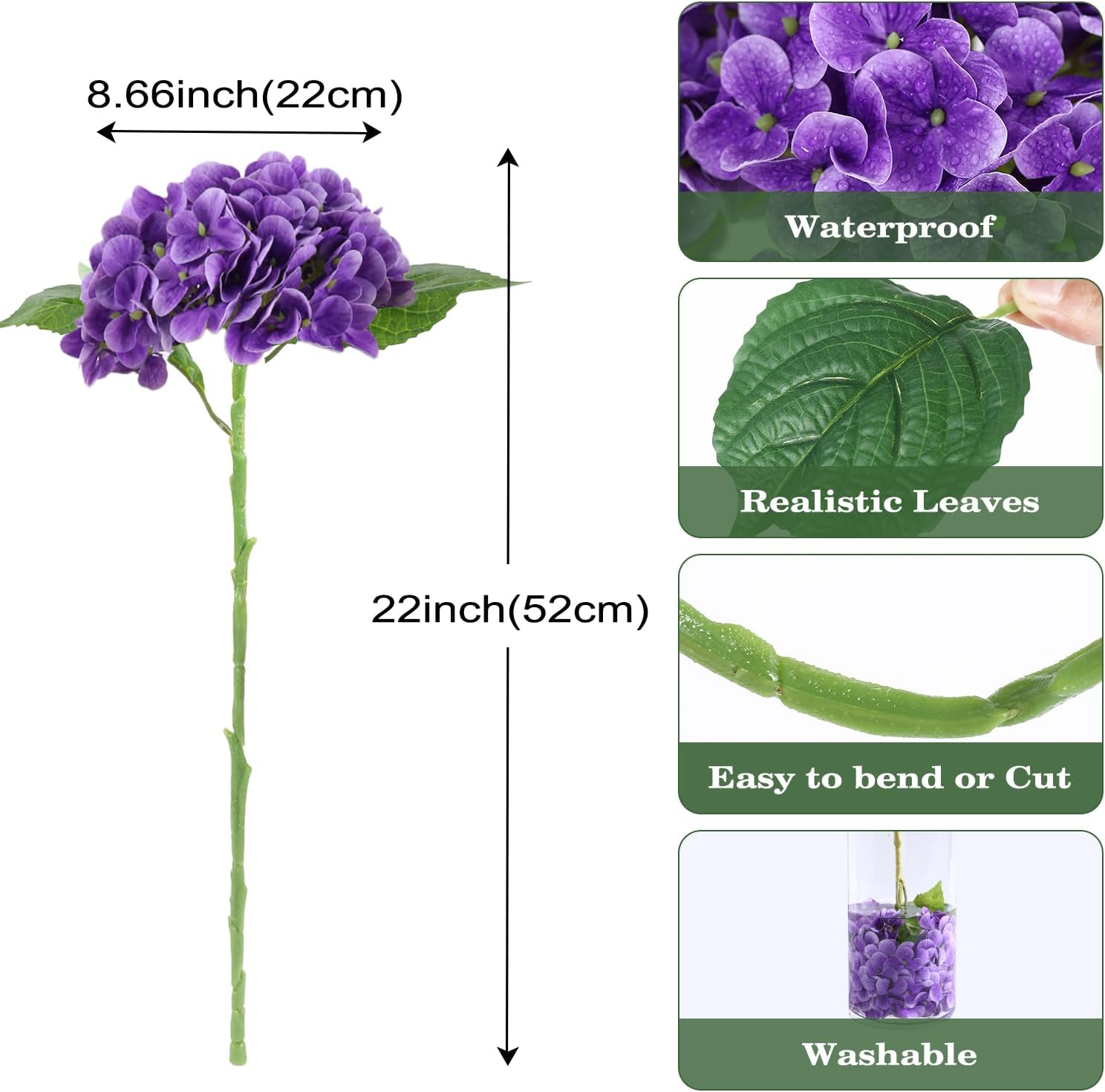 5pcs Hydrangea Artificial Flowers Real Touch 20 inch Lifelike Hydrangea Flower for Home Wedding Office Party Living Room Decoration (Purple#2) - Image 7