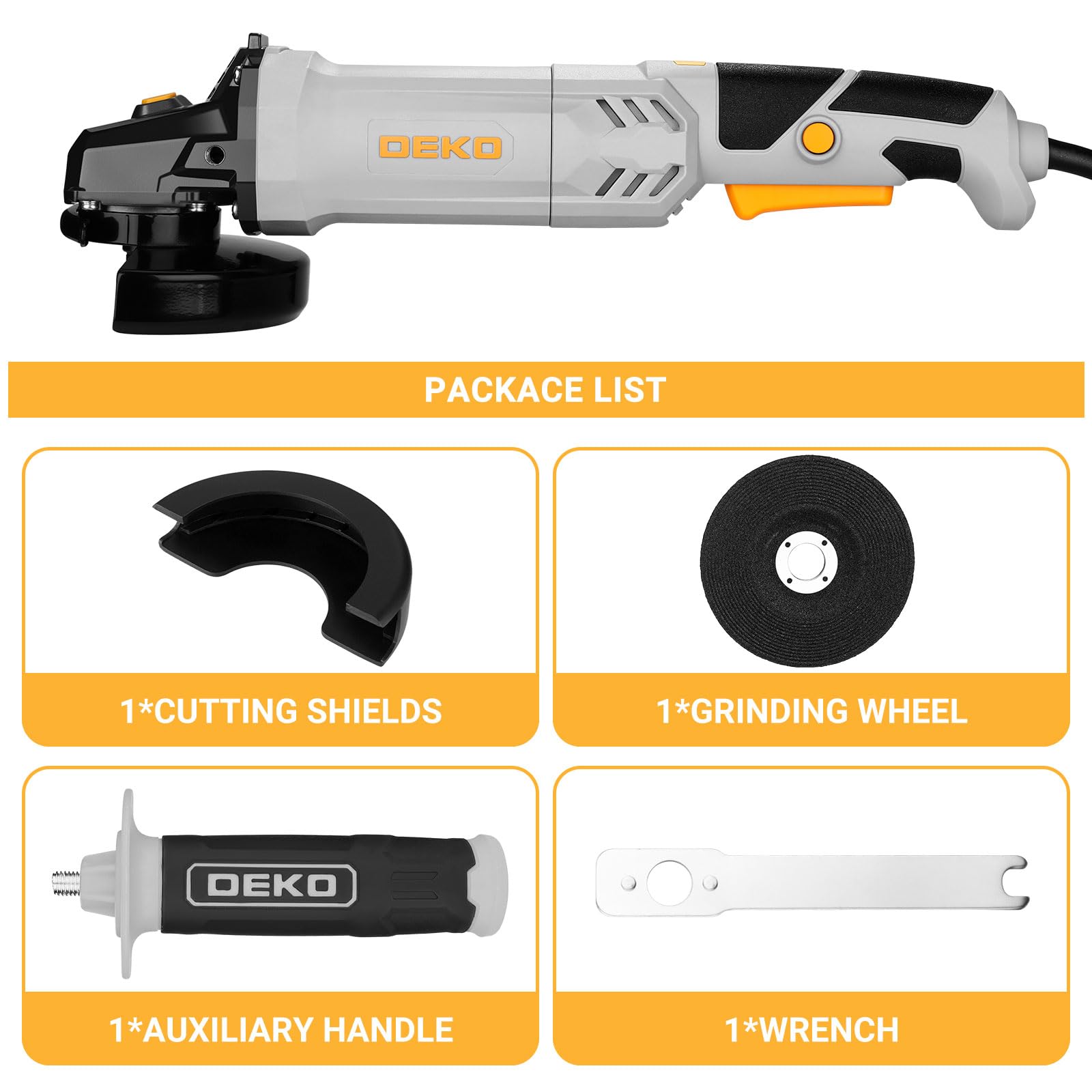 Smerigliatrice Angolare: DEKOPRO 125 mm 900W smerigliatrice angolare elettrica con cavo, moletta elettrica Velocità 12.000 RPM, per lucidatura e smerigliatura, manico lungo