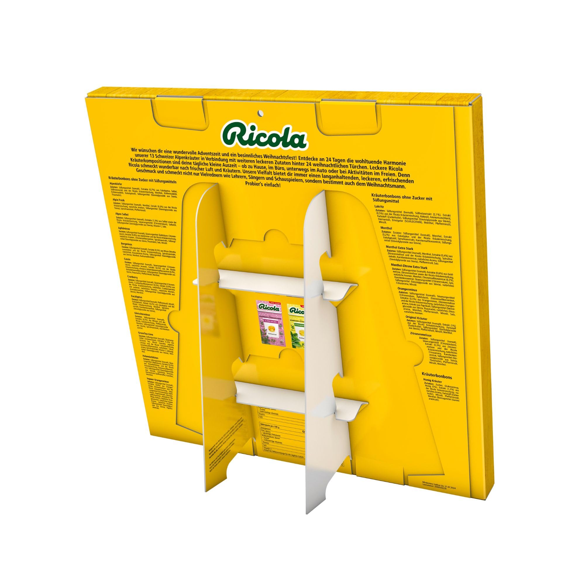 Ricola Adventskalender 2025, 24 Türchen, Mix aus Kräuter-Bonbons, Süßigkeiten Weihnachts-Kalender, geeignet für Kinder und Erwachsene, 1 x 360g (Verpackungsdesign kann abweichen)