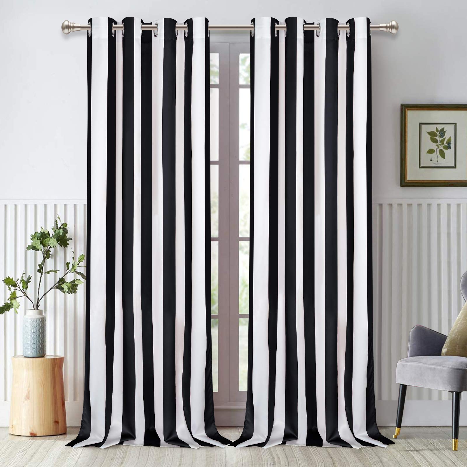 ASPMIZ Lot de 2 Rideaux de fenêtre à Rayures Verticales Noires et Blanches avec œillets pour décoration de Chambre à Coucher et Salon, 132,1 x 213,4 cm de Long