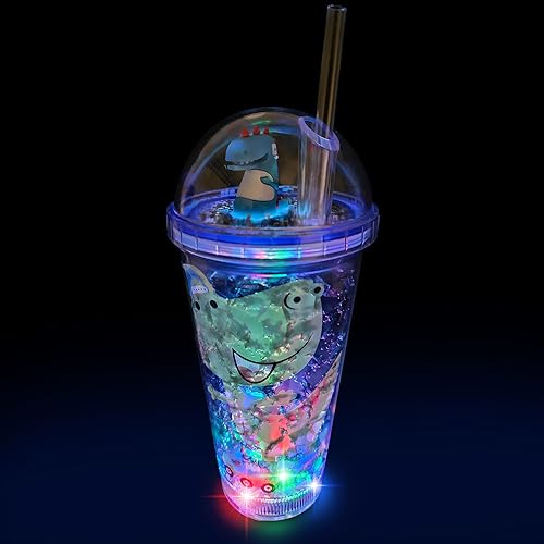 Miniatura 2 de Vasos luminosos para fiestas infantiles, vaso mágico con luz LED que brilla en la oscuridad, botella de agua de 16 onzas con tapas y popotes