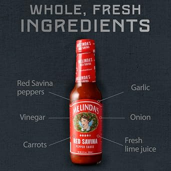Melindas Red Savina Pepper Hot Sauce - Craft Extra Spicy Habanero Hot Sauce - Made with Fresh Ingredients, Red Savina Peppers, Vinegar, Carrot, Onion - 5oz, 1 Pack