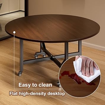 Folding Dining Table for Easy Mobility Multifunctional Expandable Kitchen Table Drop Leaf Tables for Small Spaces Round Dining Table with 6 Wheels Easy Clean Easy Assembly For Home Apartment Office(51
