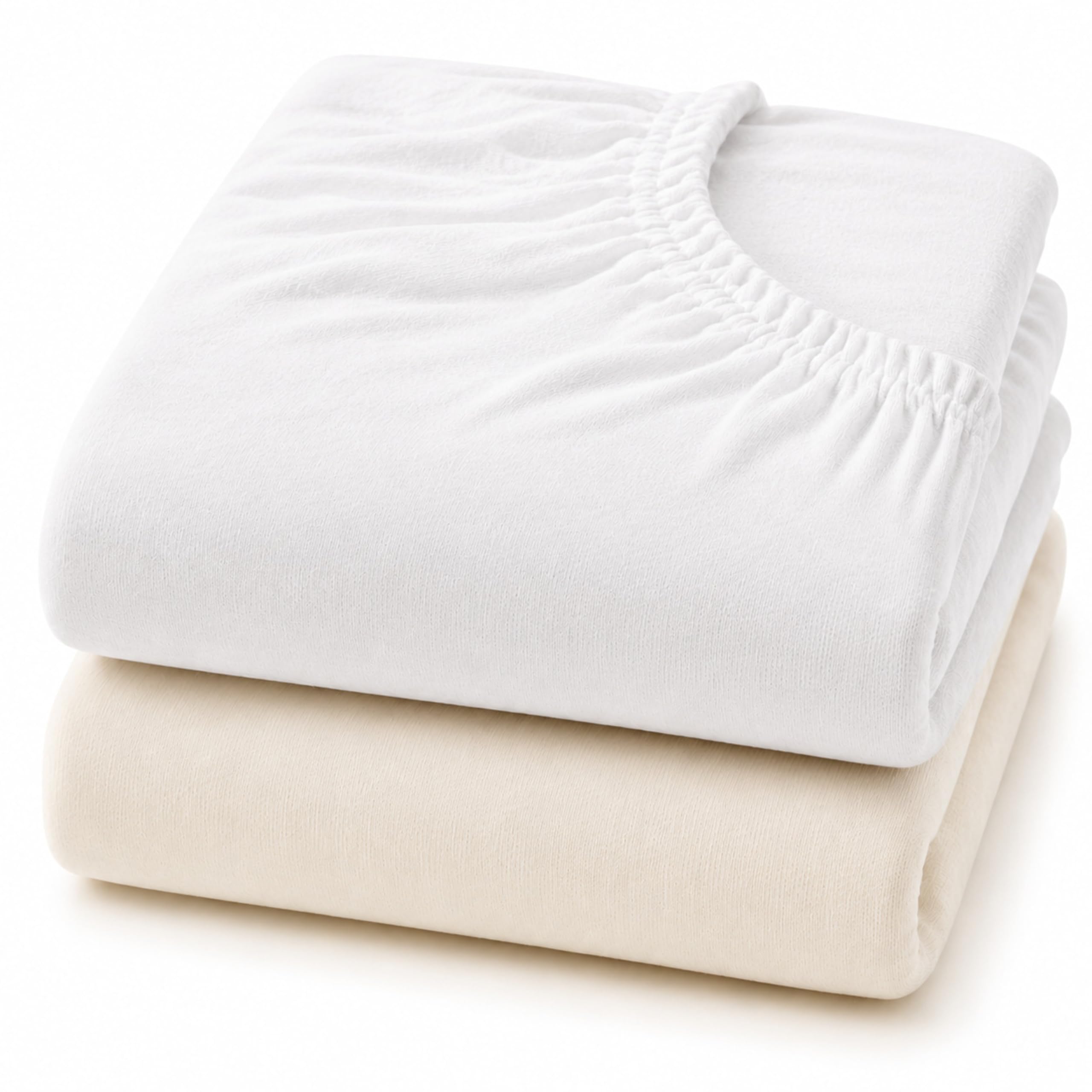 Dudu N Girlie Cotton Jersey Cot Bed Fitted Sheets, White & Cream, 2 Pack