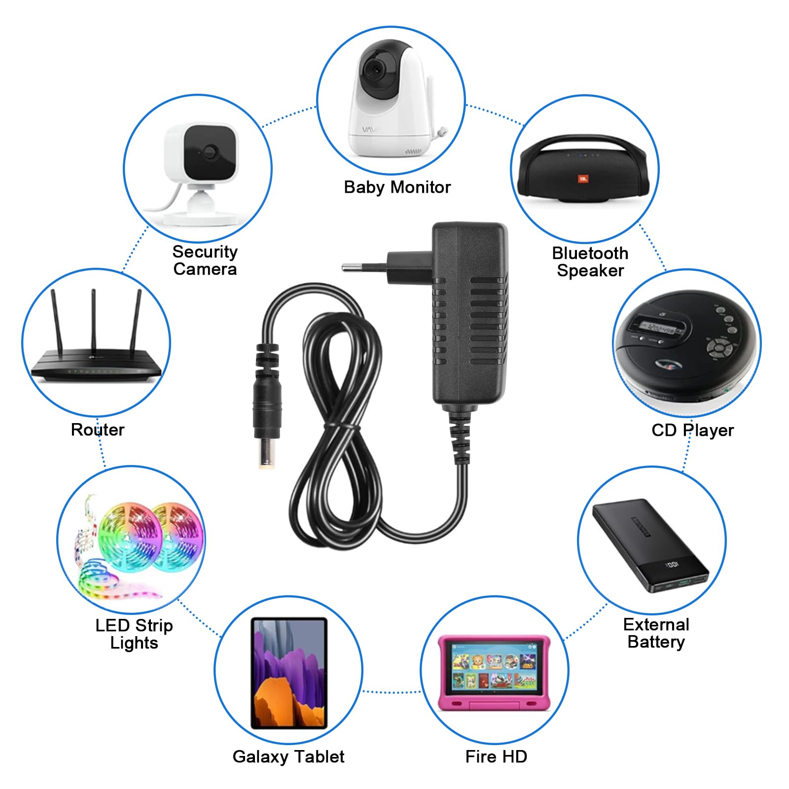 TalentCell Cargador inteligente 14.4 14.6 V/1.5 A, adaptador de corriente CA CC, cargador de batería LiFePO4 de 12 V con conector DC 5521, pinzas de cocodrilo para cámara, altavoces, GPS, webcam
