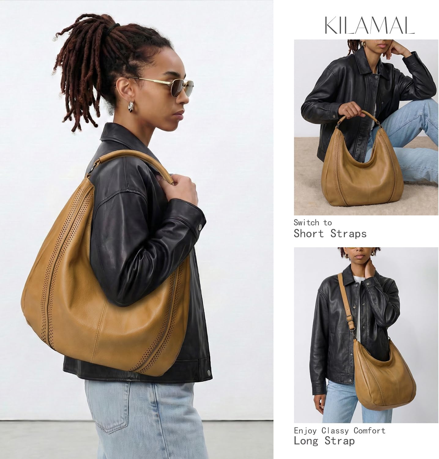 KILAMAL Hobo Shoulder Bag Soft Leather Tote Purse with Adjustable Crossbody Strap Handbag for Work, Travel and Daily Use