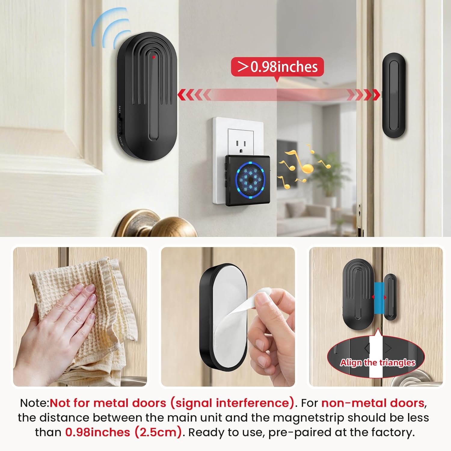 Door Chime, SanJie Door Open Alarm with Strobe Light & Sound Alert, 3-Mode Strobe Light 800 FT Door Sensor Chime for Kids & Dementia Home Security, 55 Chimes 5 Volume for Business/Office Entry Alert