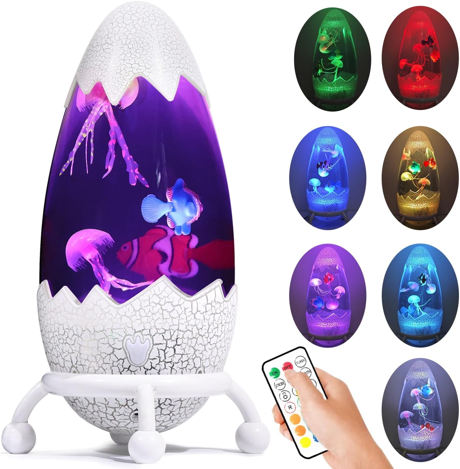 Jelly Fish Light Lamp Dinosaur Egg Shape Fake Fish Tank Aquarium with 16 Colors Changing for Relax Mood Light Christmas Gift, Home Office & Bedroom Decor