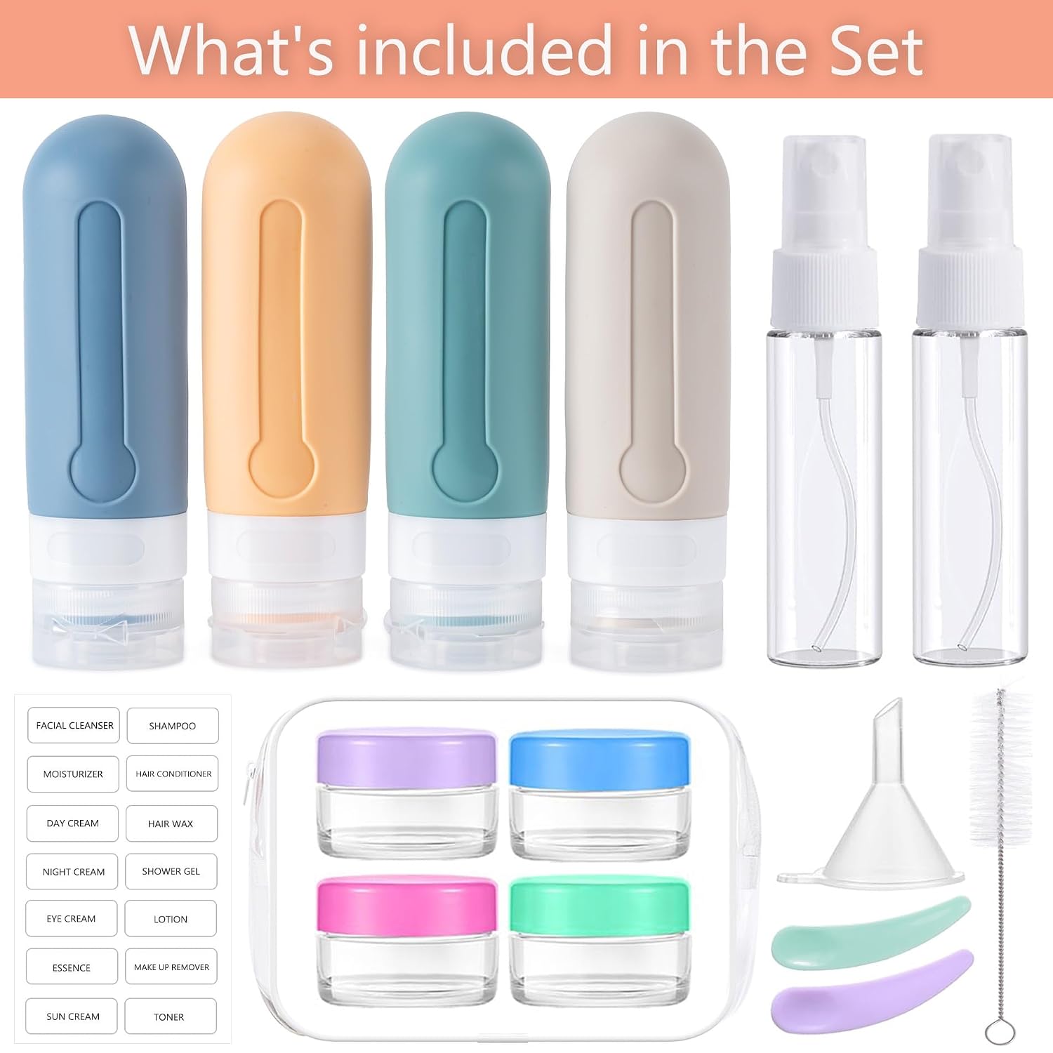 16 Pack Travel Bottles for Toiletries,TSA Approved Silicone Squeezable Travel Shampoo Bottles, 3oz Leak Proof Refillable Toiletry Cosmetic Containers（16 Pcs/Light Yellow） thumbnail