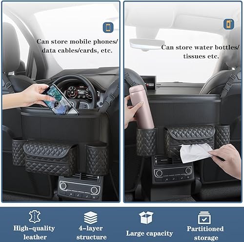 Miniatura 3 de Soporte para bolso de red para automóvil, organizador de automóvil duradero de gran capacidad y almacenamiento entre asientos para teléfonos,