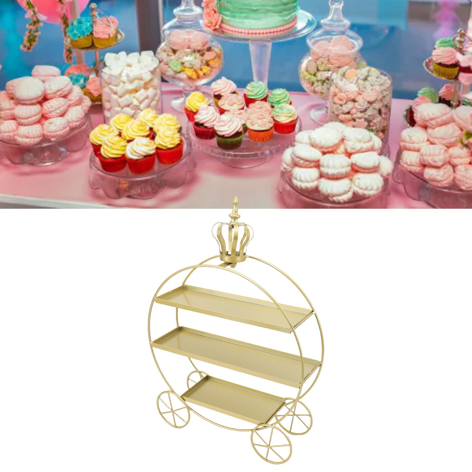 Tyenaza 3-stufiger Cupcake-Ständer, abgestuftes Serviertablett für Cupcakes, Donuts, Früchte, Teepartys, Geburtstage, Jäten (Gold)