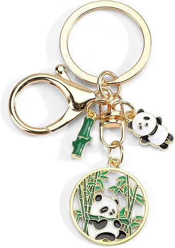Panda Keychain for Women Cute Pandas Keycharms with Bamboo Protection Animal Bag Charm Gifts