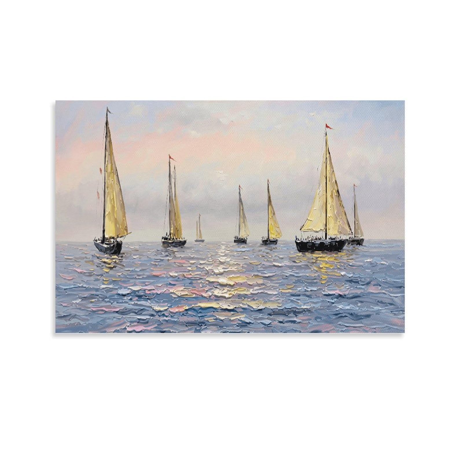 XPASHIQWC Sea Sailboat Oil Painting Wall Decor Poster Giclee Canvas Prints Modern Wall Art Picture Wall Hanging for Bathroom Wall Decor 20x30inch(50x75cm)