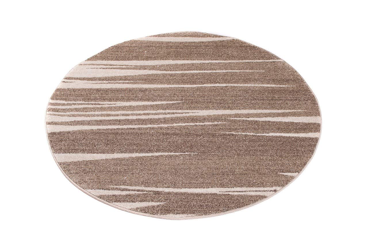 TAPISO Sari dywan okrągły brązowy beżowy nowoczesny paski melanżowy design salon sypialnia Ökotex 150 x 150 cm