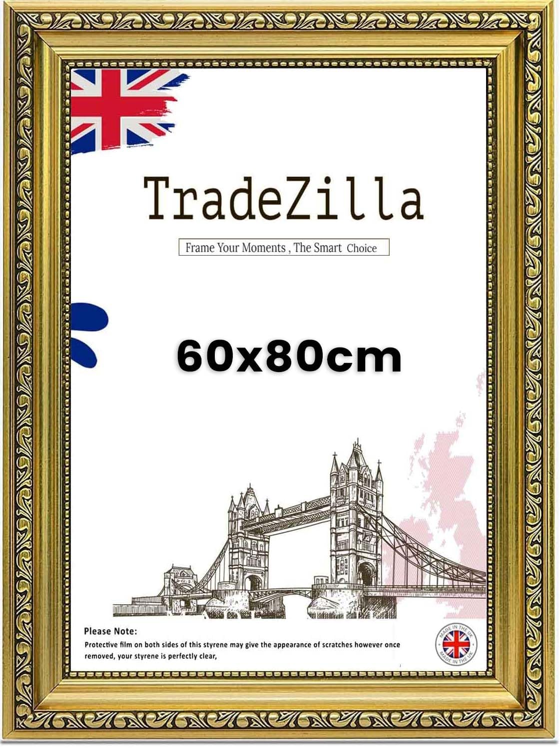 TradeZilla Antique Style Ornate Shabby 60x80cm Poster/Picture Frame Size| Gold Colour MDF Solid wood & HD Perspex | Landscape & Portrait Display |Gift Wall Art Gallery Home Décor (Gold)