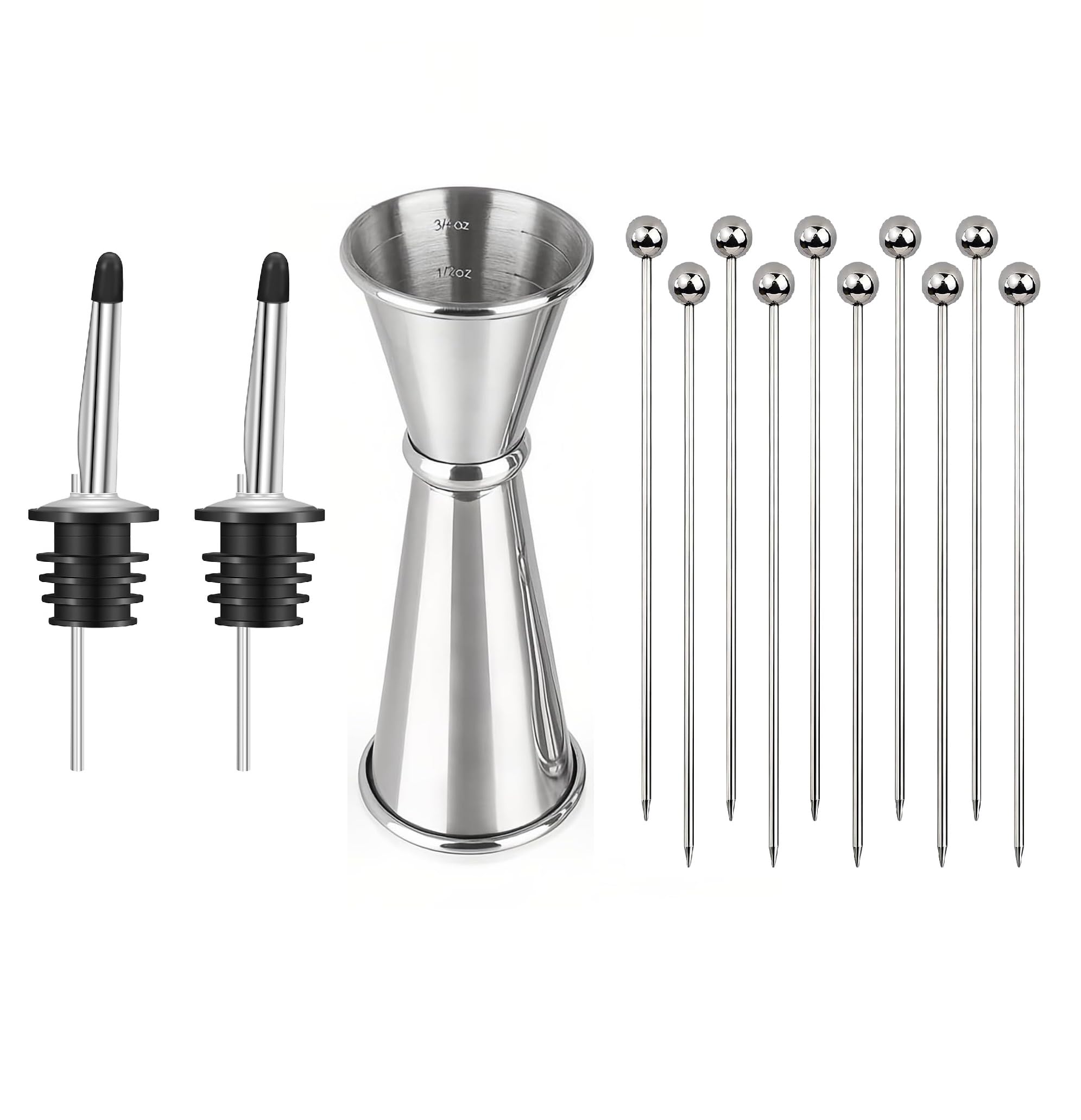 Stainless Steel Bartender Jigger Set - Pourers & Picks -1