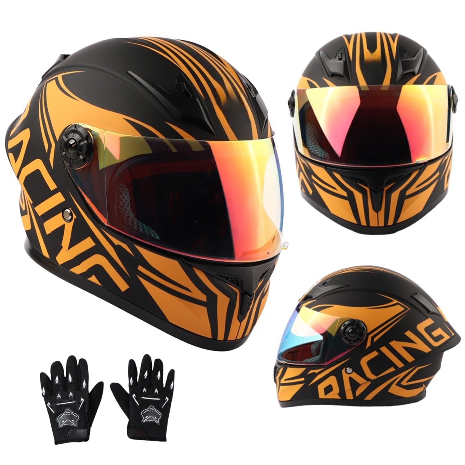 Kask integralny, kask dziecięcy z certyfikatem ECE 2205, kask dziecięcy, do rowerów elektrycznych, skuterów, gokartów, motorowerów, dzieci, z rękawiczkami, 8 L (51-52 cm)