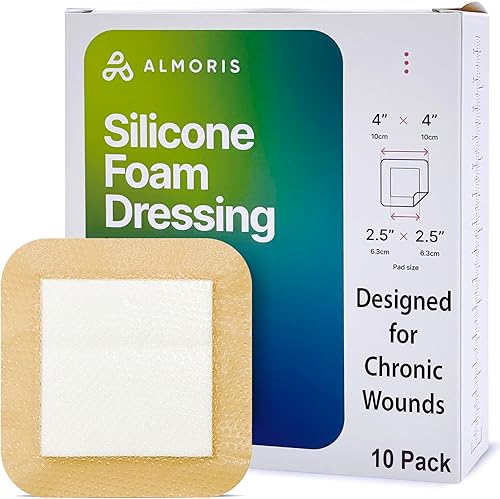 Apósito de espuma de silicona de 4 x 4 pulgadas con borde, vendajes de silicona adhesivos de alta absorción, almohadillas impermeables para el
