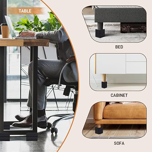 Miniatura 7 de Elevadores de cama, bloques de elevación para muebles, pilotes de 2,3 o 4 pulgadas resistentes para cama, sofá, escritorio, sofá, mesa, elevadores