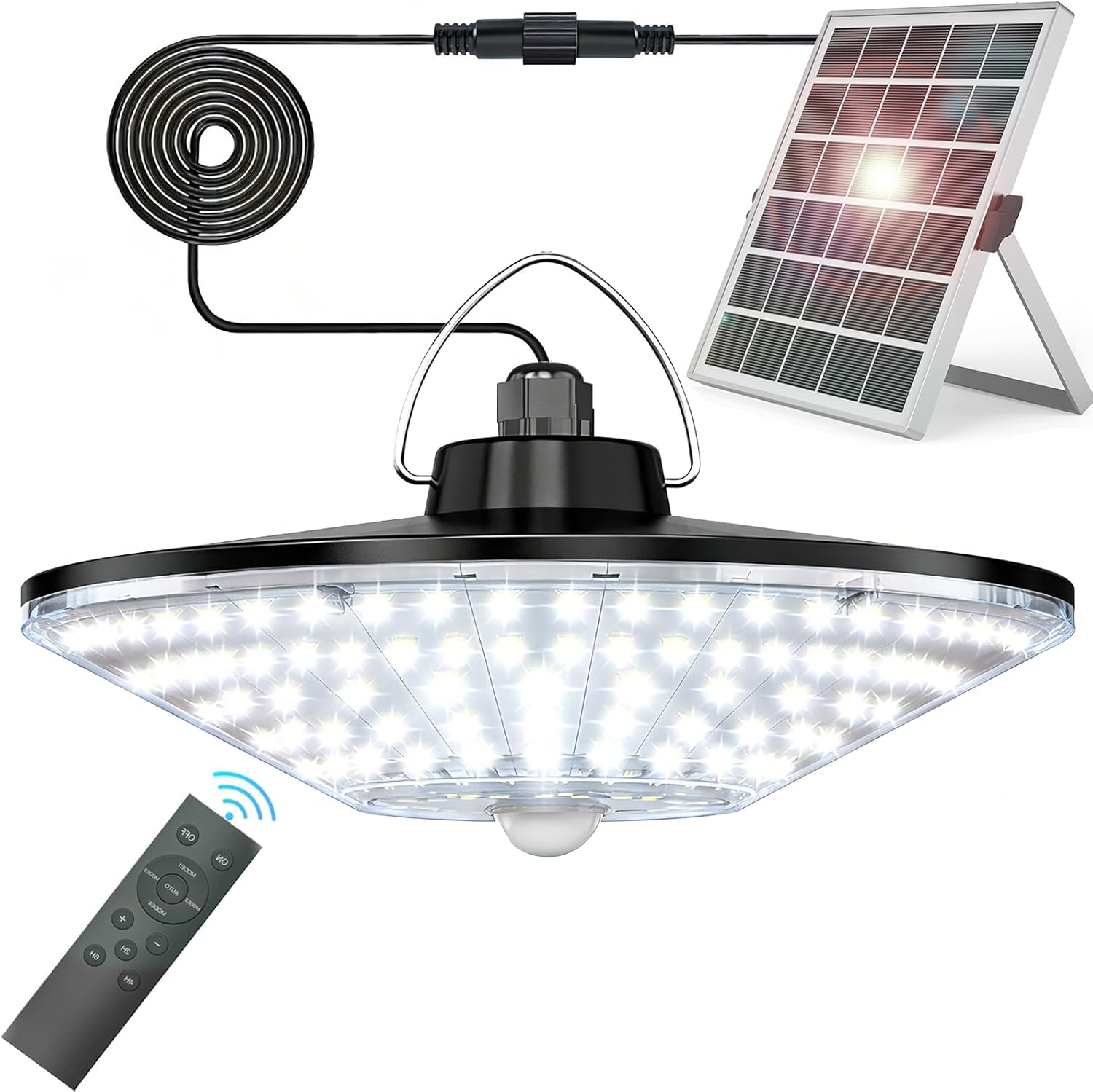 Solar Shed Light with Motion Sensor and Remote Control, 360° Wide Angle LED Lighting for Outdoor & Indoor Use, IP65 Waterproof, Energy Efficient Security Light for Gazebo Garage Chicken Coop