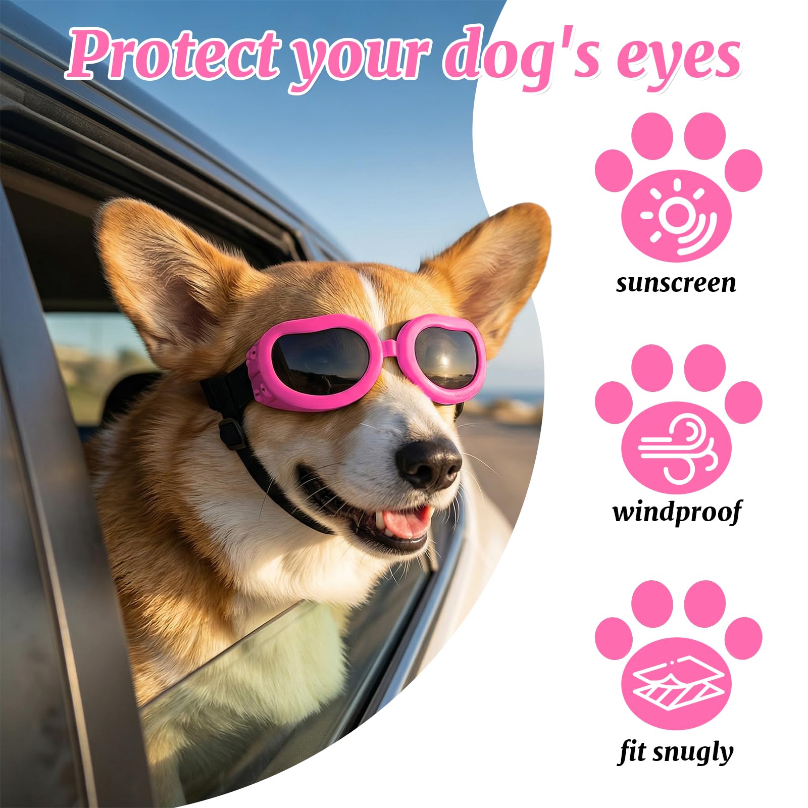 Occhiali da Sole per Cani Piccola, Occhiali Protettivi per Cani, Protezione UV, Impermeabili, Antivento e Antiappannamento, Adatti a Cane e Gatti di Piccola Taglia (Rosa)