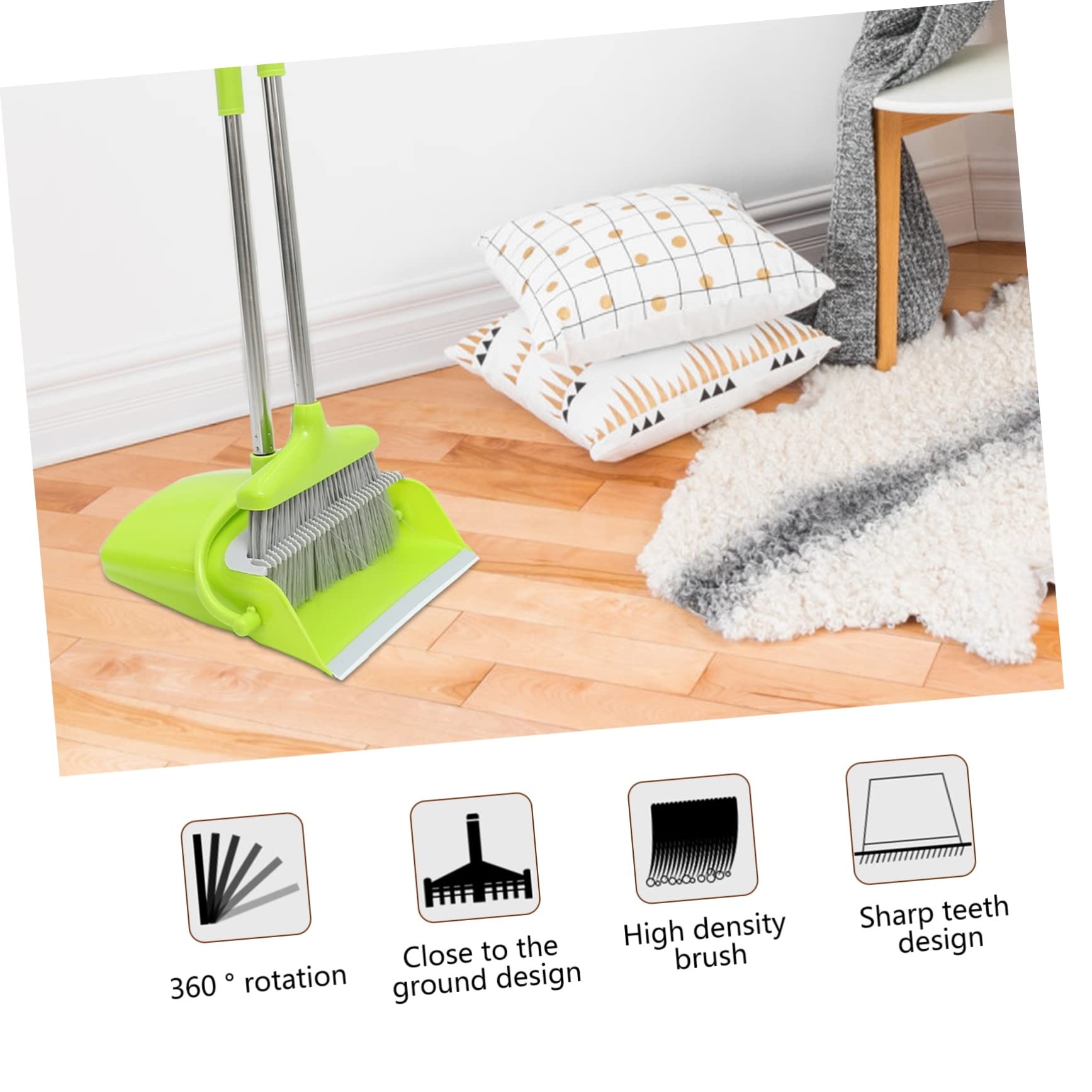 Hemobllo Escoba de Pie y Recogedor de Plástico de Acero Inoxidable Kit de Escoba y Recogedor para Limpieza del Hogar para Uso en Almacén y RV