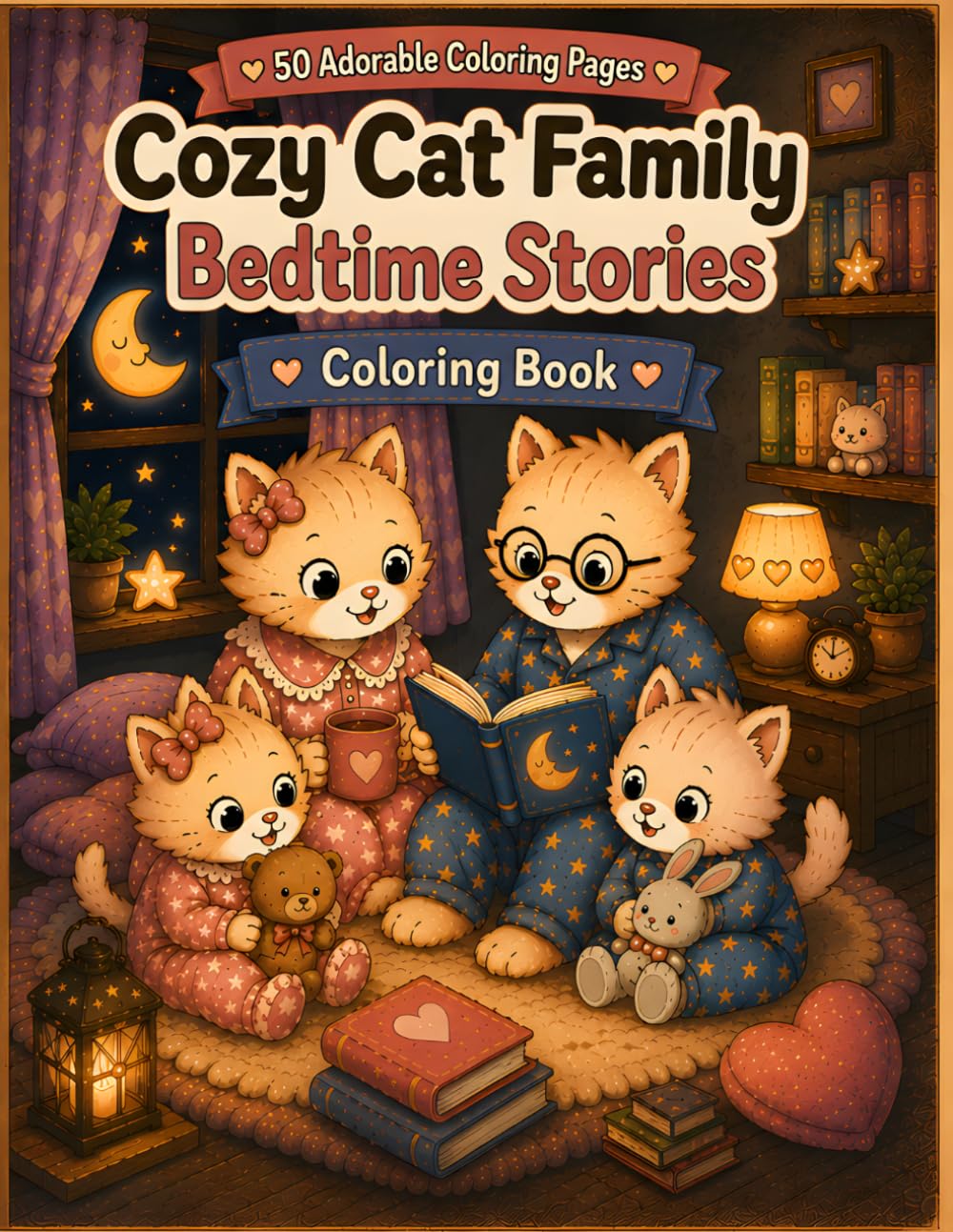 Cozy Cat Family Coloring Book: Bedtime Stories: 50 Adorable Cozy Bedtime Coloring Pages