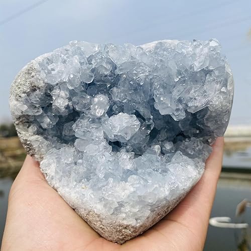 Vista 37 de Geoda de cristal celestita azul crudo natural curativo racimo grande de piedra celestina irregular para decoración del hogar, 1-1.5 libras Celestite