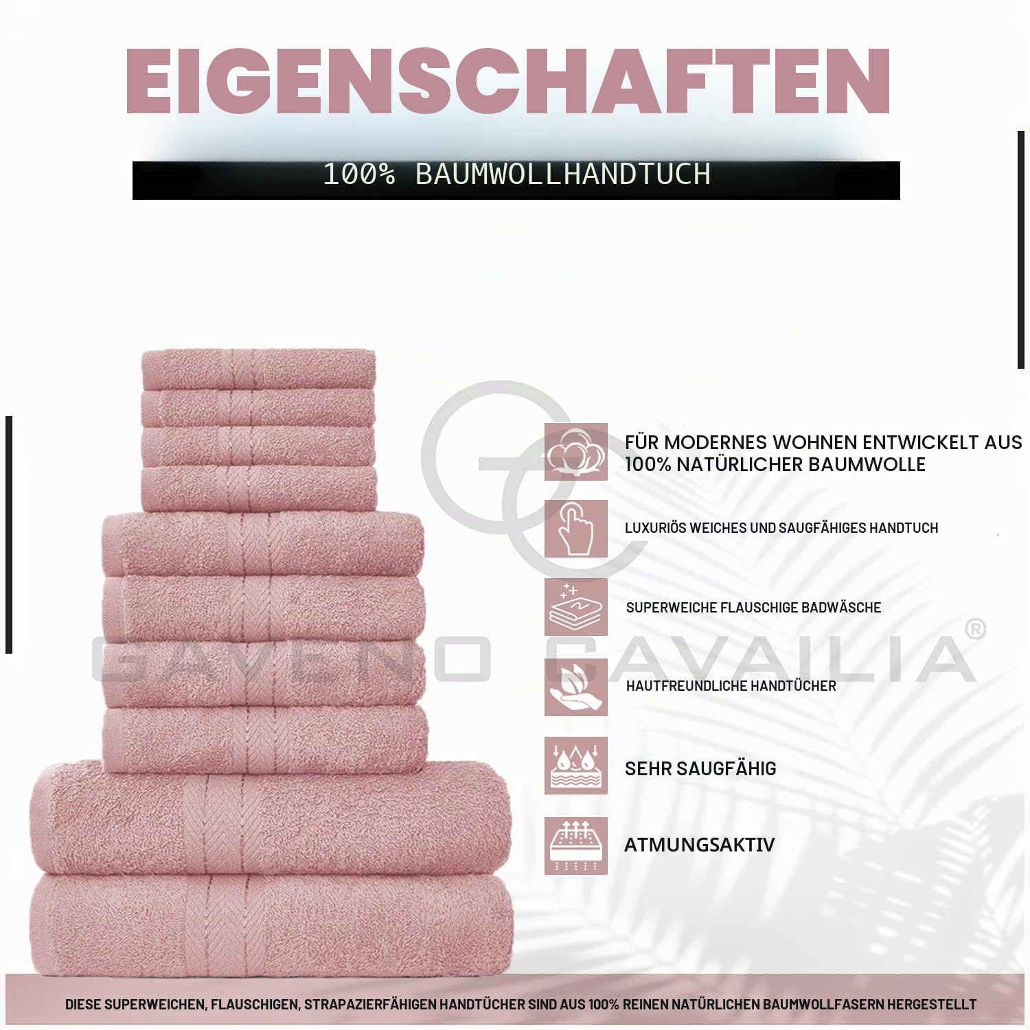 GC GAVENO CAVAILIA Weiche Handtücher – 10-teiliges Badezimmer-Handtuch-Set, hochwertig, wasserabsorbierendes Handtuch, 4 Gesicht, 4 Hände, 2 Badetuch, 450 g/m² waschbare Handtücher, Blush Pink