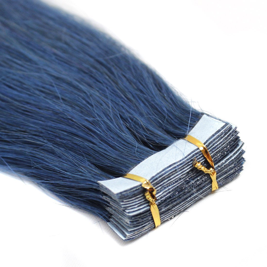 Yotty Hair Extensions Tape in Seamless Skin Weft Remy Human Hair (16Inch 20Pcs 30Gram, Blue)