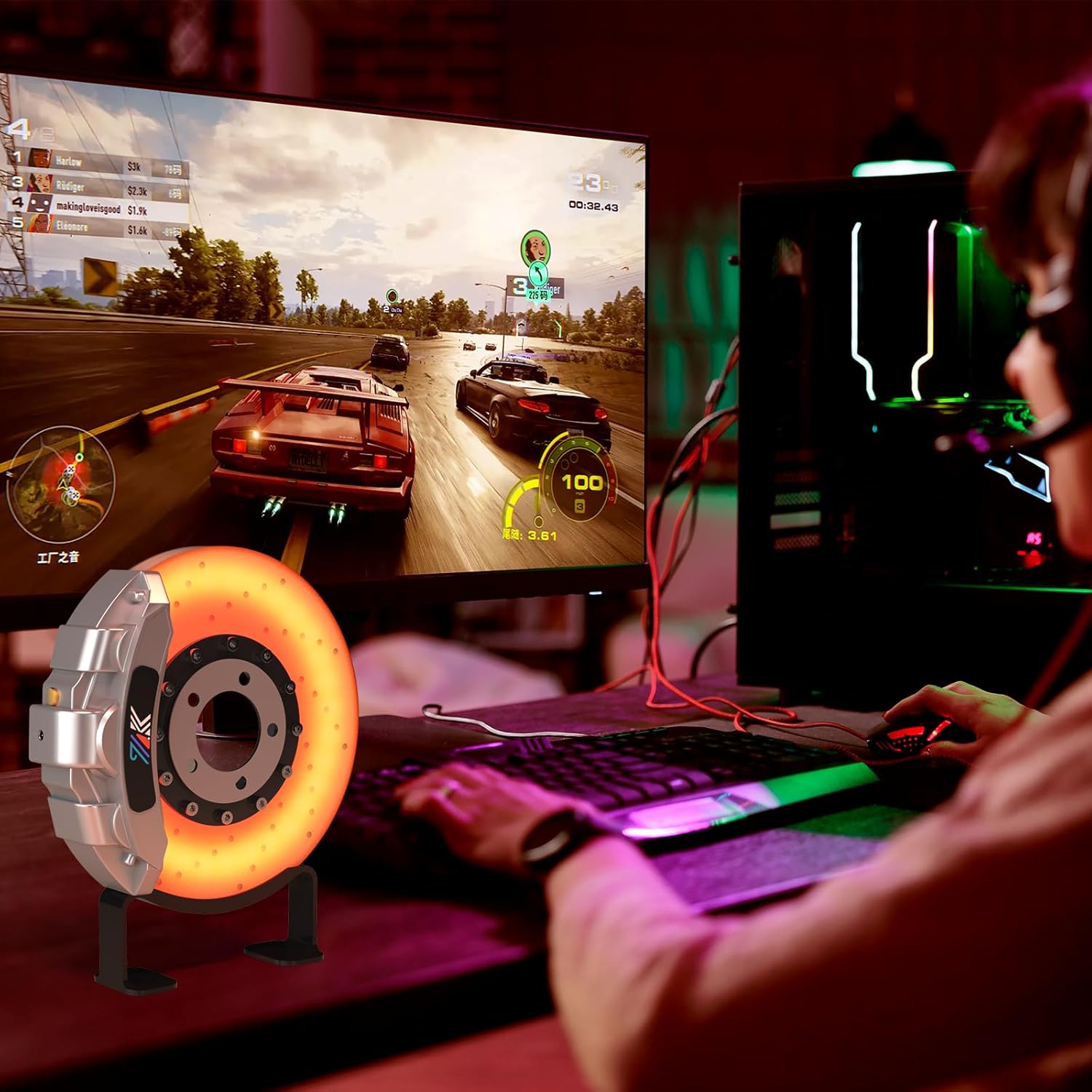 Unique 3D Brake Disc Night Light, Rechargeable USB Touch Control Desk Lamp & Room Decor ,Cool Gifts for Car Lovers, Men, Dad, Husband, Teens and Kids, Personalized Funny Valentine's Day Gift for Him