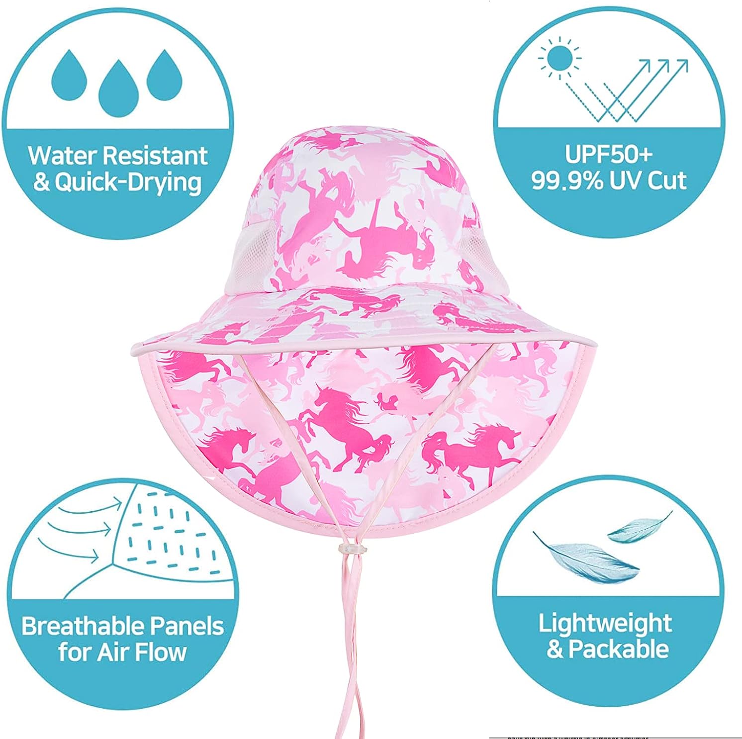 Kids Sun Hat UPF 50+ Boy Girl Protection Hat Wide Brim Beach Hats with Mesh and Adjustable Chin Strap Blue : Clothing, Shoes & Jewelry