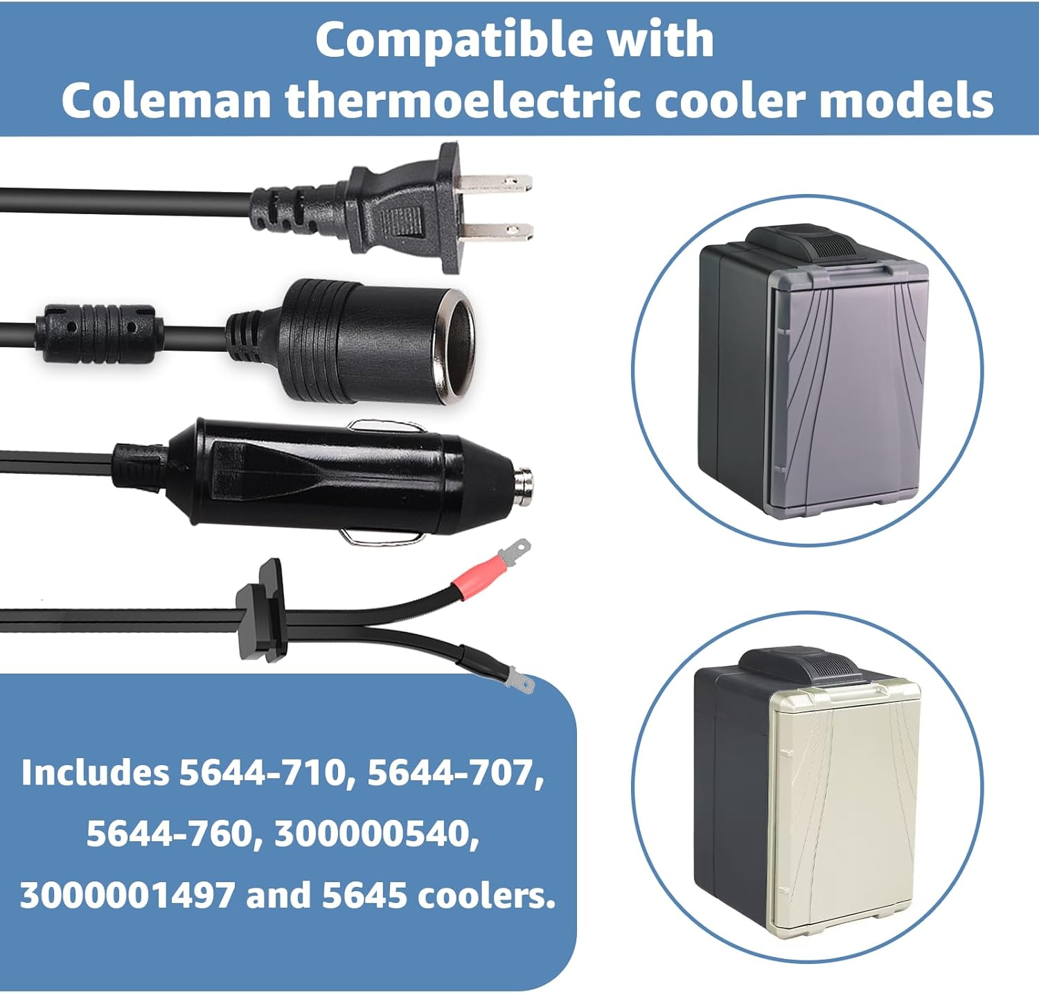 12V Cooler Power Cord Compatible with Coleman Cooler,Replacement for Coleman Cooler 5640 Power Adapter,Thermoelectric Electric Cooler Replacement Plug