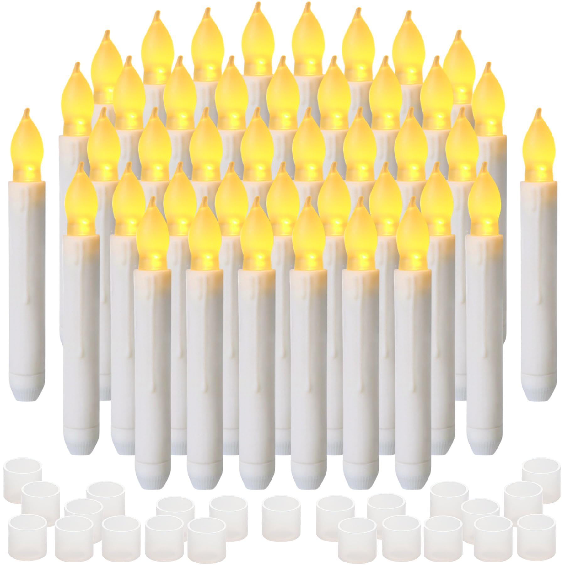 Yakpo 48 Pack LED Taper Candles Battery Operated, Halloween Flameless Flickering Hanging Floating Candlesticks, Electric Flicker Fake Tapered Candle Bulk for Window Christmas Wedding Party Decorations