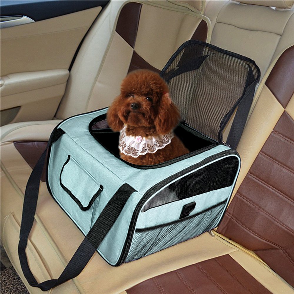 Dog Booster Car Seat Carrier Pets Carrier, Lookout Booster Seat, Portable Fordable Cat Puppy Dog Booster Seat Travel Bag Cage Kennel (Wathet)