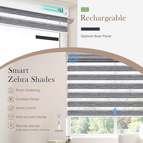 Miniatura 4 de Persianas motorizadas cebra con control remoto: Canisteo - Persianas automáticas para ventanas de interior funcionan con HomeKit, Alexa, persianas