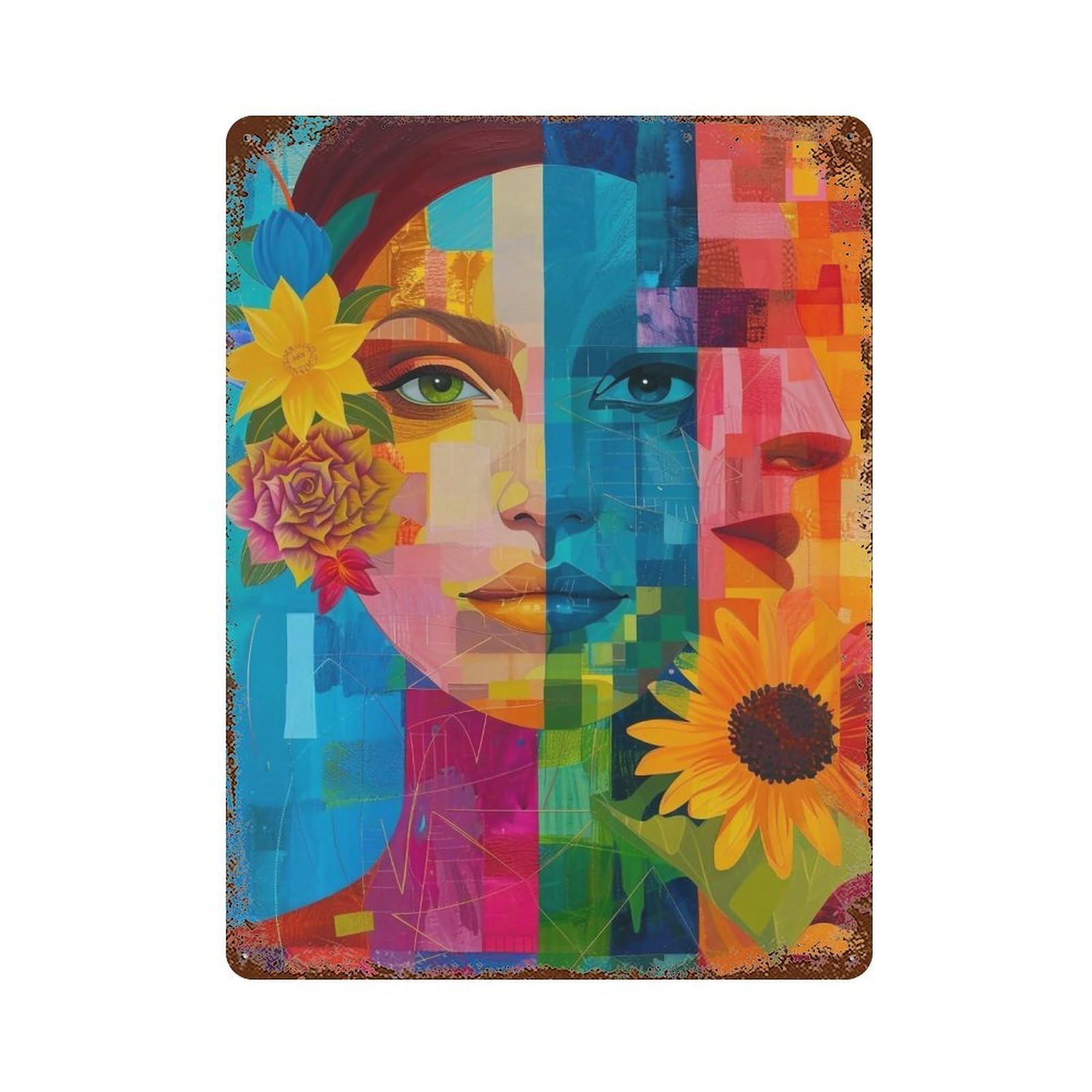 YHGERTKU Floral Quadrant Woman 03 Wall Retro Iron Vintage Art Metal Tin Sign Poster Modern Decor for Living Rooms 40x30cm