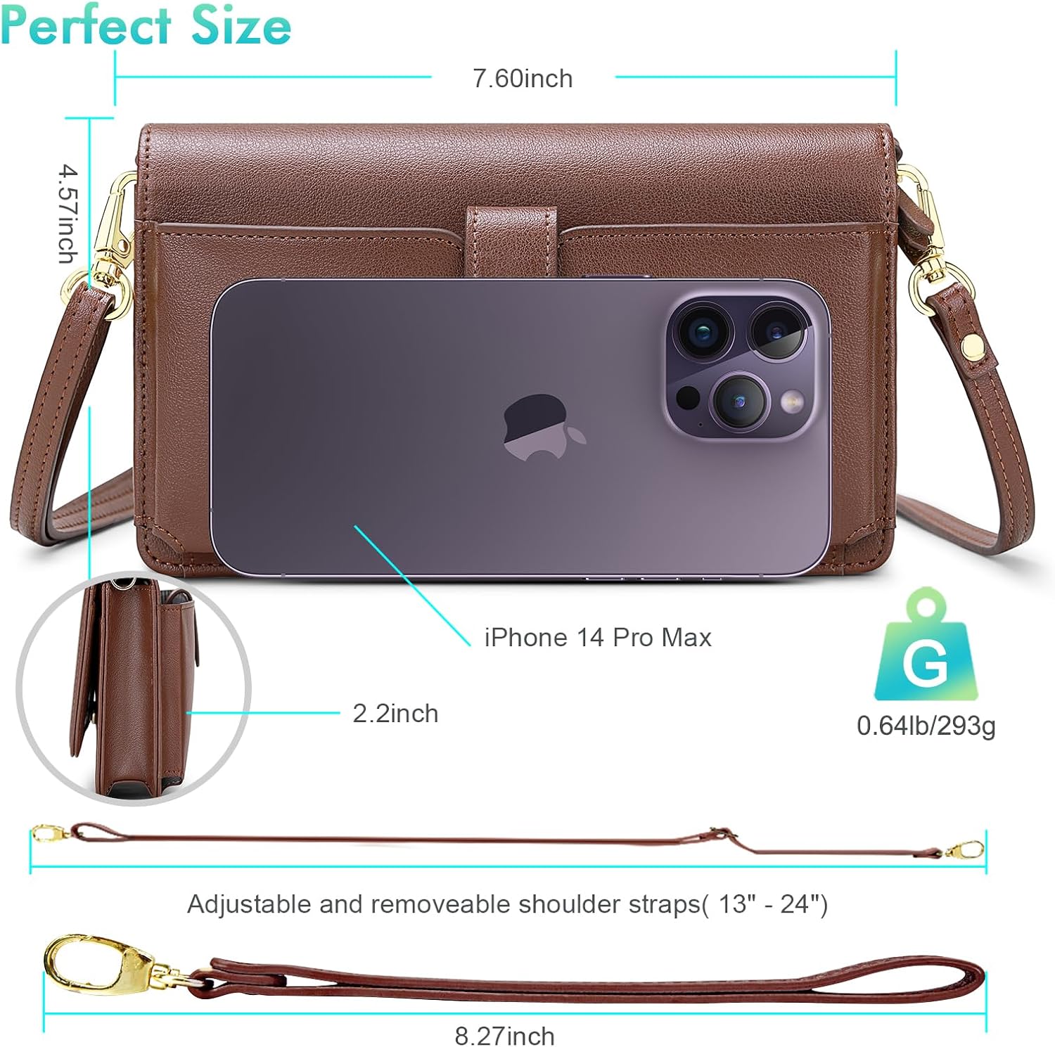 nuoku Women Small Crossbody Bag Cellphone Purse Wallet with RFID Card Slots 2 Straps Wristlet, B- Coffee - Image 4
