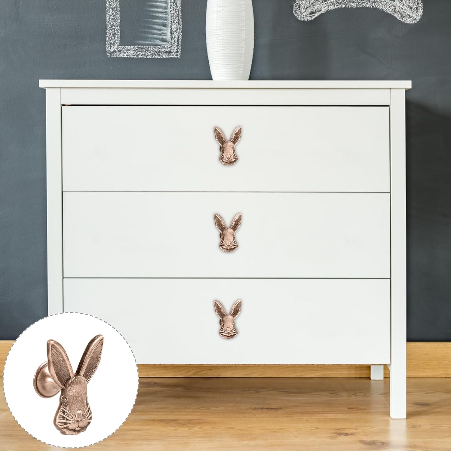 Generic Rabbit Shaped Drawer Knobs 6-Pack Zinc Alloy Cabinet Handles Decorative Furniture Accessories for Kitchen Bedroom Wardrobe Drawers 1.92X1.37X3.07In