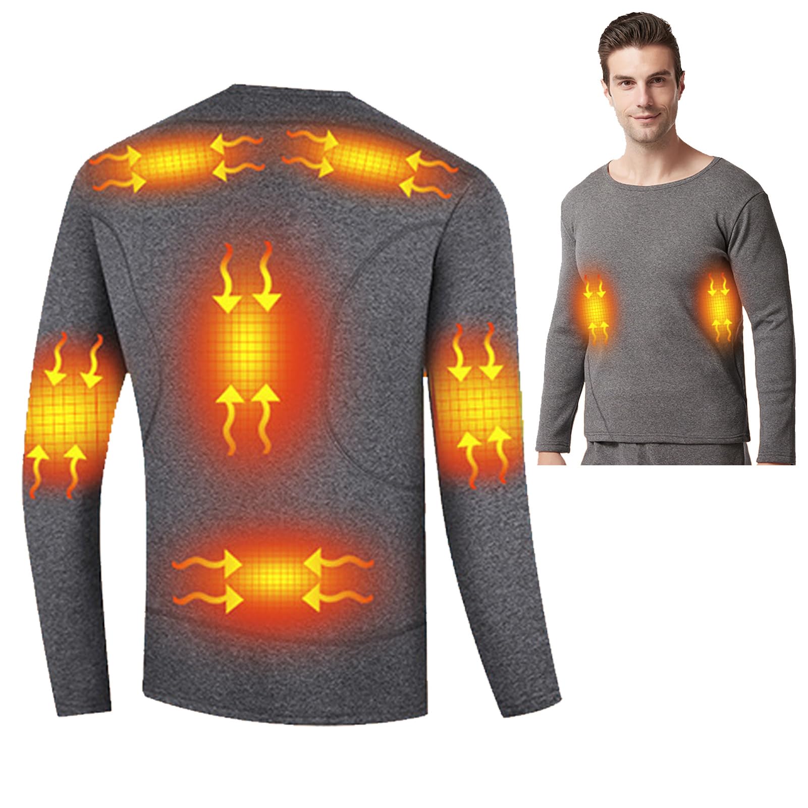 Ropa Interior con Calefacción Eléctrica para Hombres, Camisa Térmica con Calefacción De Invierno Y Calzoncillos Largos para Pesca, Esquí, Senderismo, Ropa Calentada,XS, Gray Top